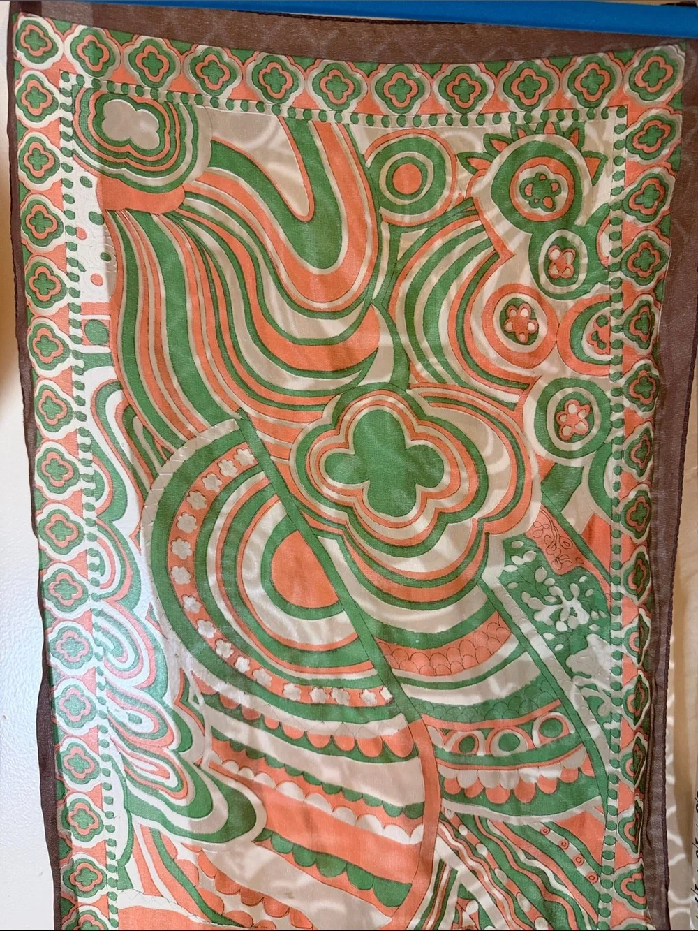 Vintage Psychedelic Floral Paisley Scarf - 14” x 42” - Machine Sewn Edge - Japan